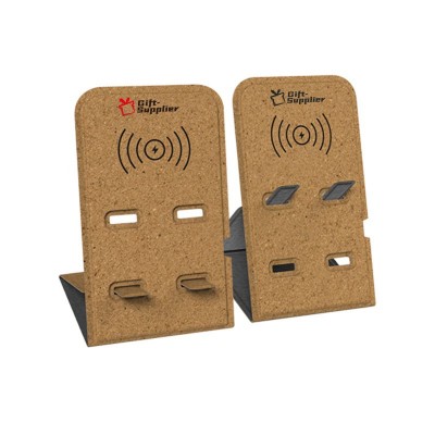 Caricatore wireless portatile ecologico in sughero Supporto per caricabatterie wireless pieghevole personalizzato