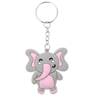 Portachiavi in PVC morbido con un simpatico elefante in stile cartone animato, ideale come regalo promozionale economico.